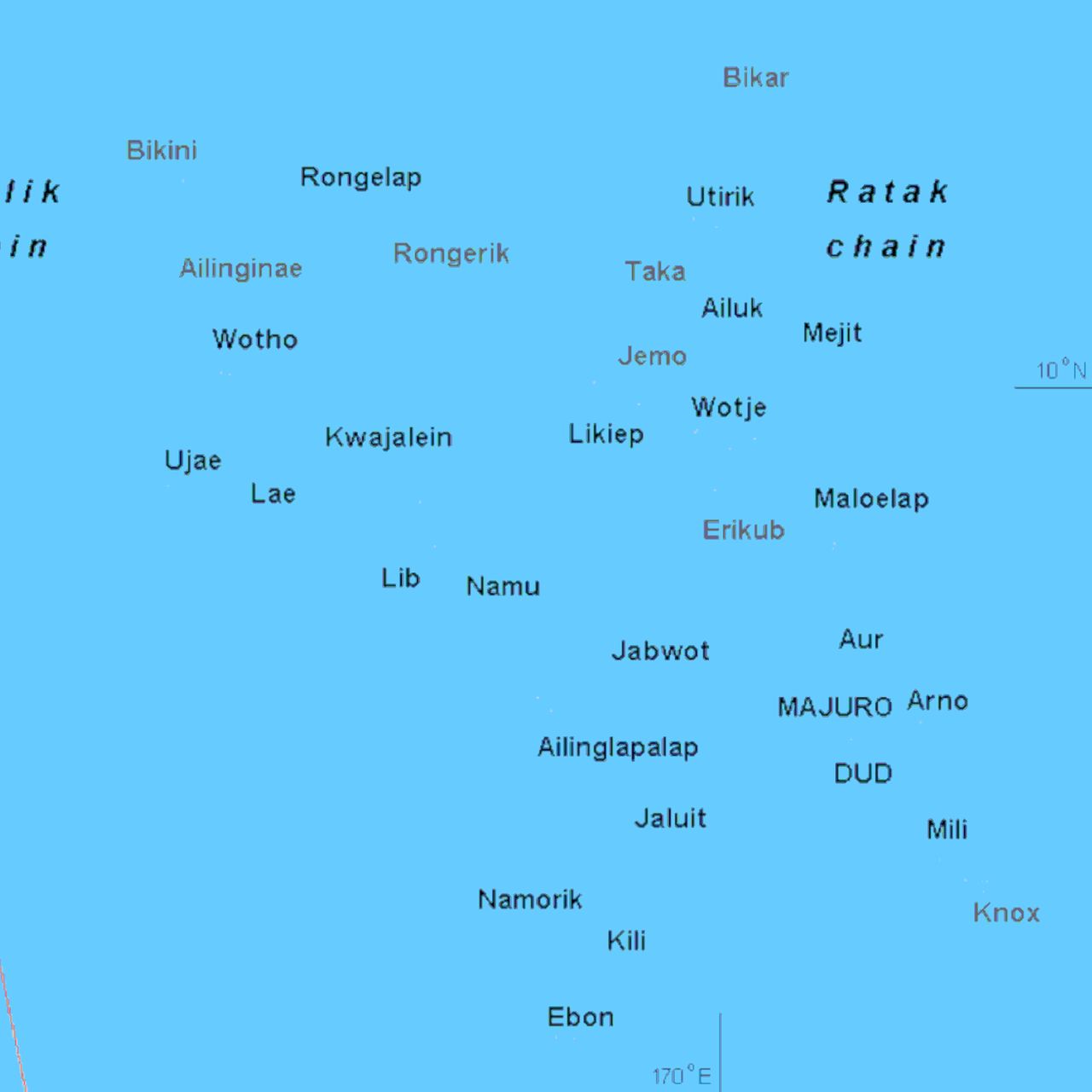 A map of the Marshal islands with all land masses removed.